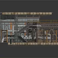 Industrial Structure 3D Model With Metal Framework Elevated Platform Staircase And Pipes