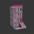 Traditional Multi Story Residential Building Exterior With Stairs Entrance And Multiple Windows