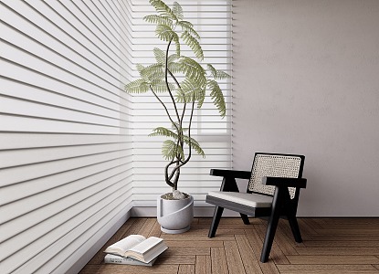 Modern venetian blinds, fabric curtains, window basin pick 3d model