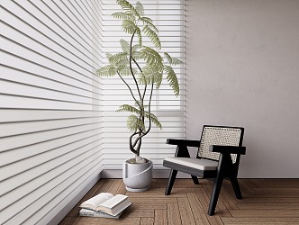 Modern venetian blinds, fabric curtains, window basin pick 3d model