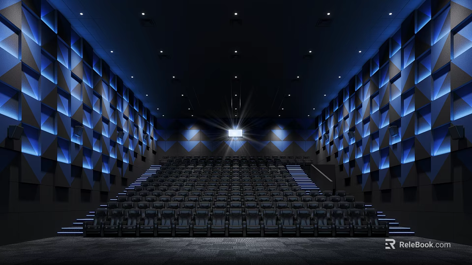 Modern Cinema Hall Interior With Seats Acoustic Panels And Lighting 3d model 