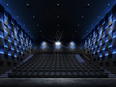 Modern Cinema Hall Interior With Seats Acoustic Panels And Lighting 3d model