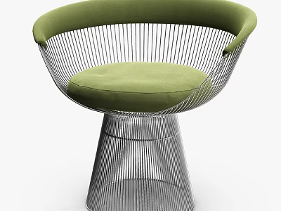Modern Public Chair With Green Cushion And Metal Wire Mesh Conical Base Design 3d model
