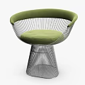 Modern Public Chair With Green Cushion And Metal Wire Mesh Conical Base Design