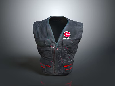 Game Movie Character's Black Tactical Vest With Red Cross Emblem Multiple Pockets And Red Trim 3d model