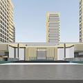 Modern Residential Building With Greenery Surrounding And Water Feature At Entrance