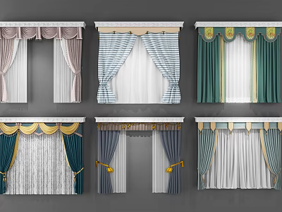 Different Curtain Designs With Colorful Patterns And Decorative Elements 3d model