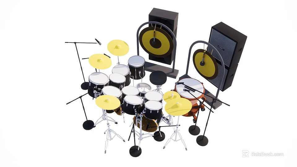 Professional Musical Instruments Full Drum Set With Various Drums Cymbals And Stands 3d model 
