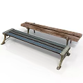Wooden Furniture Benches With Blue And Brown Planks And Metal Legs Design