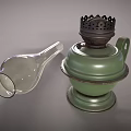 Two Green Candle Lamps With Glass Shades Green Bases And Handles On Dark Background
