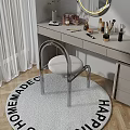 Stylish Dressing Table Setup With Cosmetics Skincare Products And Chair On Handmade Rug