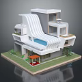 Modern White House Design With Wavy Roof Swimming Pool Balconies And Greenery