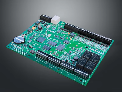 Computer Circuit Board With Green Surface Multiple Chips Capacitors And Connectors 3d model