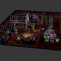 Vibrant Cartoon Kids Playroom Scene With Pink Walls Wooden Floor Tables Chairs And Shelves