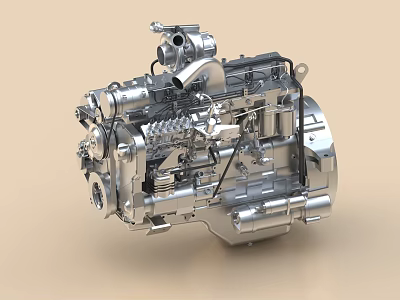 Metallic Engine With Detailed Mechanical Components 3d model