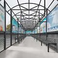 Covered Walkway With Glass Roof Metal Frame Benches And Billboards