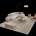 Modern cream sofa coffee table combination 3d model