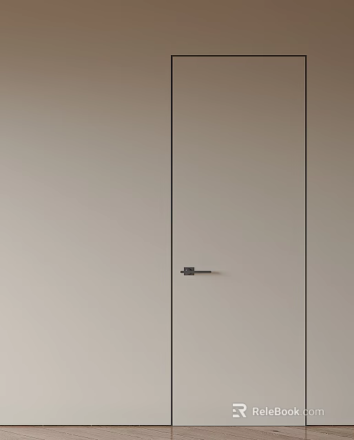 Modern Hinged Door With Light Beige Surface Black Lines And Metal Handle 3d model 