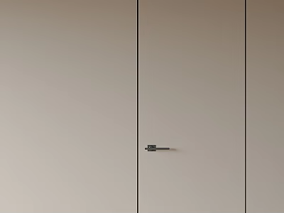 Modern Hinged Door With Light Beige Surface Black Lines And Metal Handle 3d model