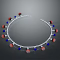 Elegant Silver Chain Necklace Featuring Red And Blue Beads Design