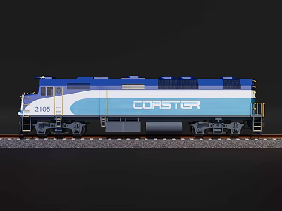 Blue COASTER Locomotive Model Number 2105 with Detailed Design on Railway Track 3d model