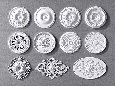 Various Decorative Ceiling Medallions with Intricate Ornate Patterns and Diverse Designs 3d model