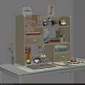 Wooden Storage Shelf Cabinet with Multiple Shelves Drawers Books Plant and Decorative Items on Desk