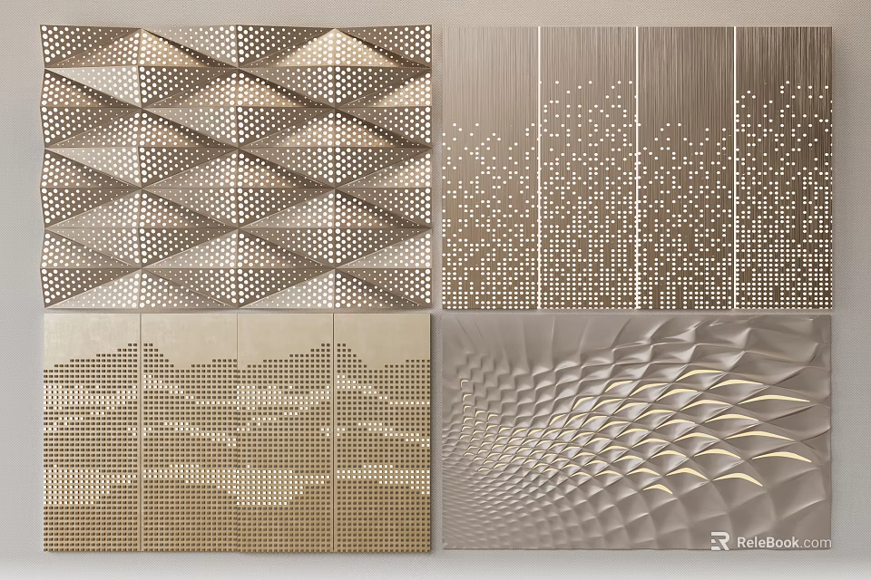 Modern Decorative Background Wall Design With Geometric Patterns Perforated Details And Textured Surfaces 3d model 