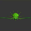 Green Alien Creature 3D Model with Multiple Antennas and Extended Limbs on Dark Background Reflection