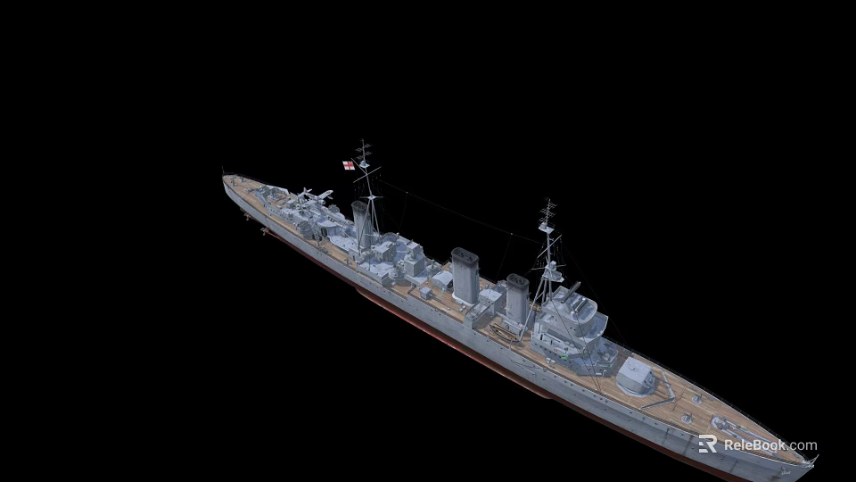 Detailed Battleship 3D Model Side View Featuring Deck Turrets And Mast Structure 3d model 