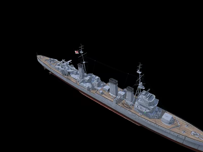 Detailed Battleship 3D Model Side View Featuring Deck Turrets And Mast Structure 3d model