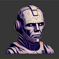 Futuristic Mechanical Robot Head 3D Model With Metallic Texture And Red Eyes