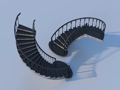 Modern Black Spiral Staircase With Curved Railing And Contemporary Design 3d model
