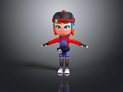 Game Movie Character Cartoonish with Red Blue Hair Black Cap Blue Overalls 33 White Shoes 3d model