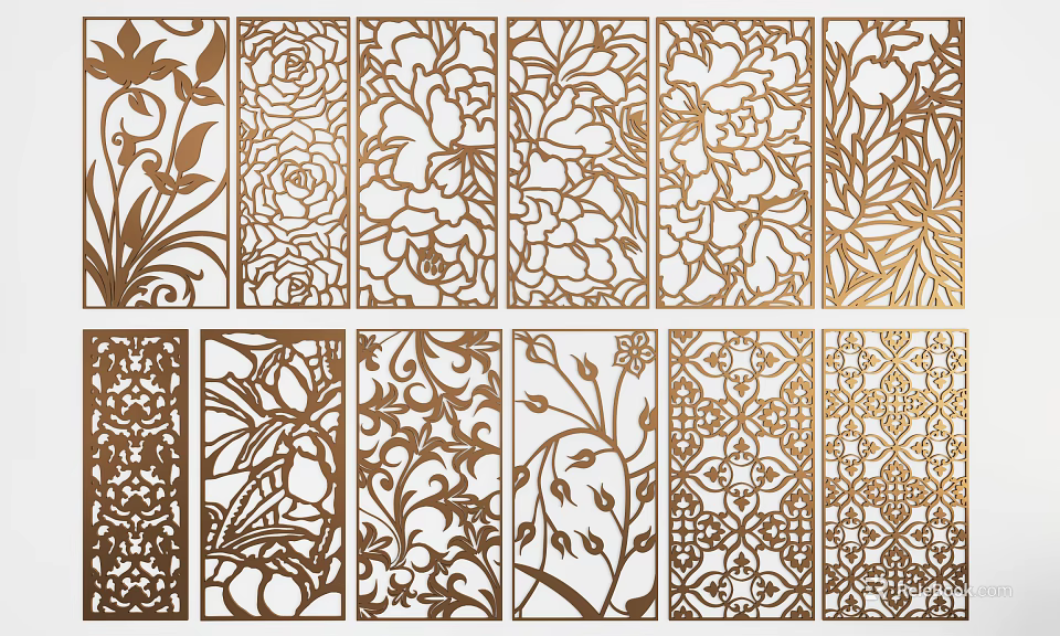 Decorative Partition Screens With Intricate Floral And Vine Patterns For Interior Design 3d model