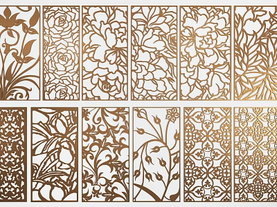 Decorative Partition Screens With Intricate Floral And Vine Patterns For Interior Design 3d model