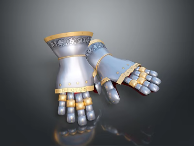 Medieval Knight Gauntlets With Silver Plated Armor And Gold Accents 3d model
