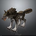 3D Rendered Ferocious Wolf Like Creature With Fluffy Fur Open Mouth And Sharp Claws
