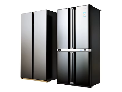 Modern Black Double Door Refrigerators And Freezers With Sleek Design For Home Kitchen 3d model