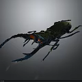 3D Rendered Beetle with Large Blue Pincers Red Eyes and Green Exoskeleton