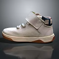 Kids White High Top Shoes with Velcro Straps Brown Sole Plaid Lining