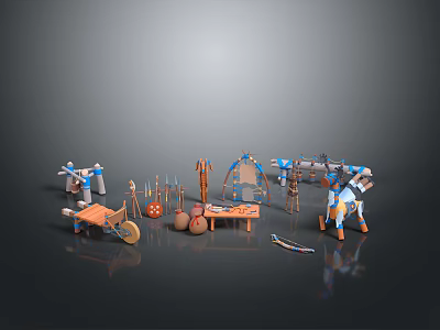 Ancient Warfare Gear Collection With Chariot Spears Shield Tent And Tools 3d model