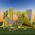Photo Check-in Spot Featuring Yellow Curtains Flowers Green Grass Blue Orange Sky Frame Spheres Mailbox