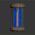 Cylindrical Device With Blue Stripes C X Symbols Yellow Triangular Warning Sign And Orange Bands