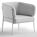 Modern Beige Fabric Armchair With Brown Leather Armrests And Black Metal Legs