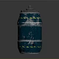 Blue Barrel With Yellow Caution Stripes Flame Symbol And Danger Label