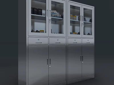 Stainless Steel Storage Cabinet With Glass Doors Drawers And Modern Design For Office Home 3d model