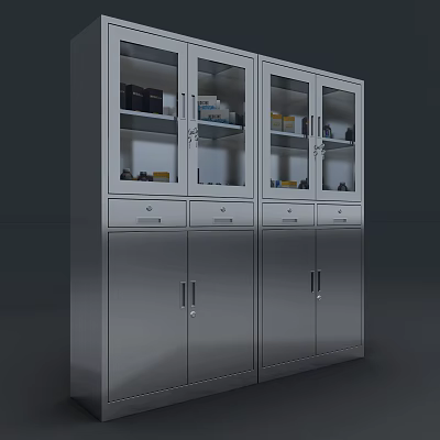 Stainless Steel Storage Cabinet With Glass Doors Drawers And Modern Design For Office Home 3d model