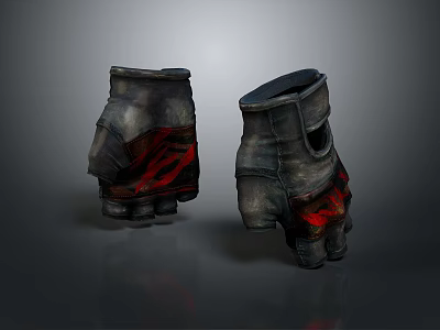 Distressed Leather Gloves With Bold Red Accents For Fashionable Protective Wear 3d model