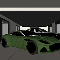 Spacious Modern Luxury Garage Interior With Green Sports Car Black SUV And Hanging Car